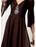 Elbow Sleeves Beaded Chocolate Chiffon Mother Dress